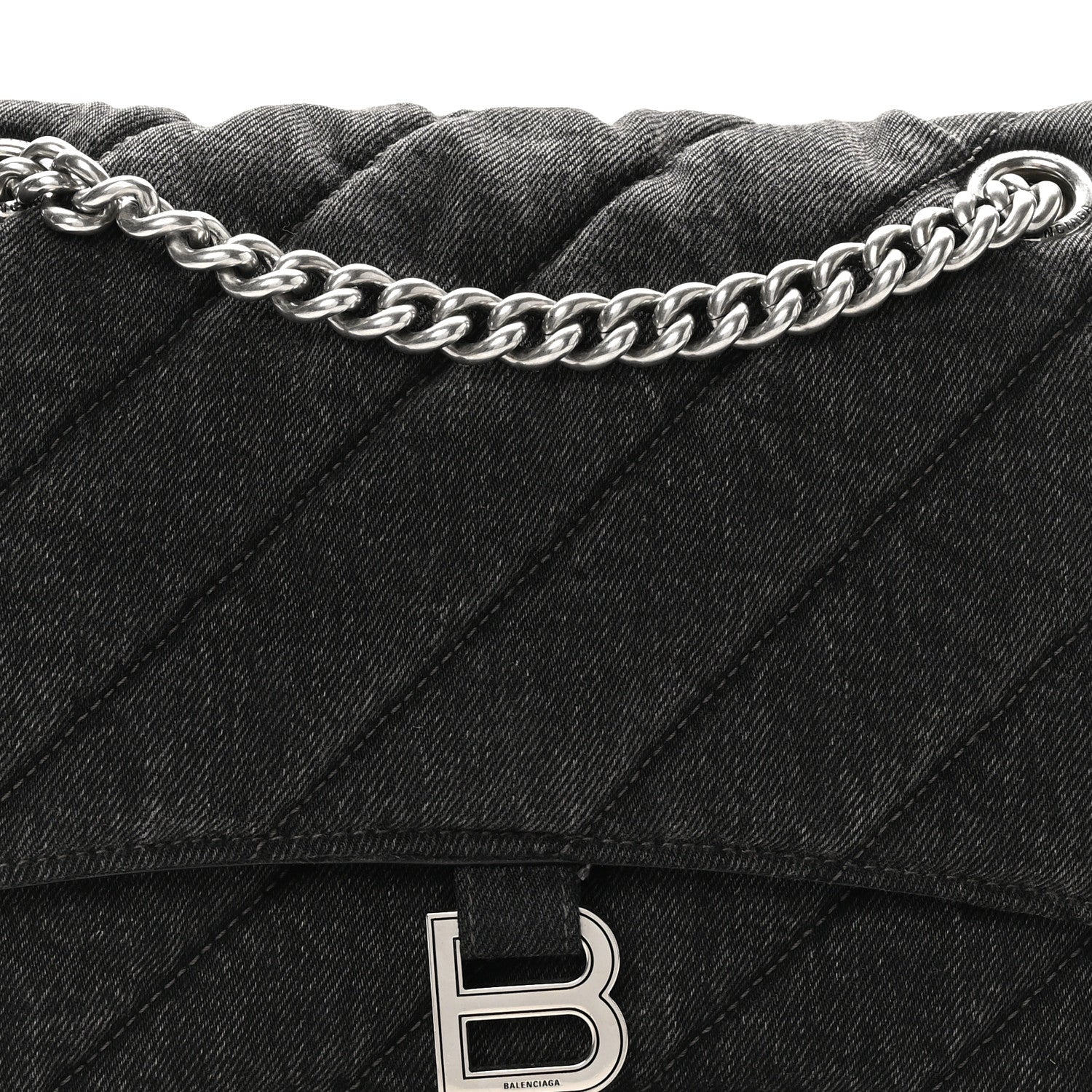 Balenciaga Washed Denim Quilted Medium Crush Chain Bag Black 7 of 9