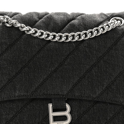 Balenciaga Washed Denim Quilted Medium Crush Chain Bag Black 7 of 9
