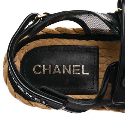 Chanel Mesh Patent Calfskin Velcro Dad Sandals 39 Black 7 of 10