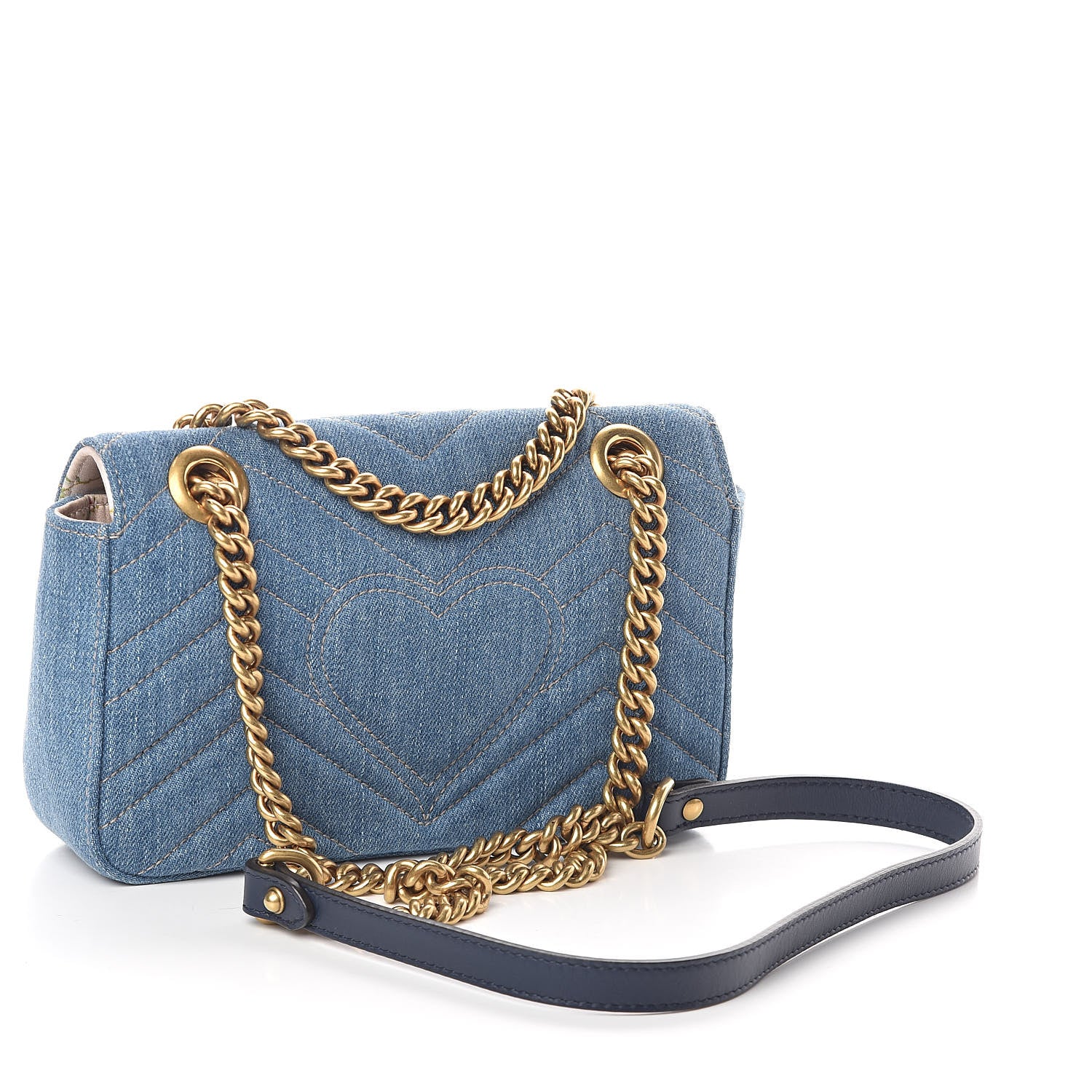 Gucci Denim Matelasse Mini Pearly GG Marmont Shoulder Bag Blue 3 of 9