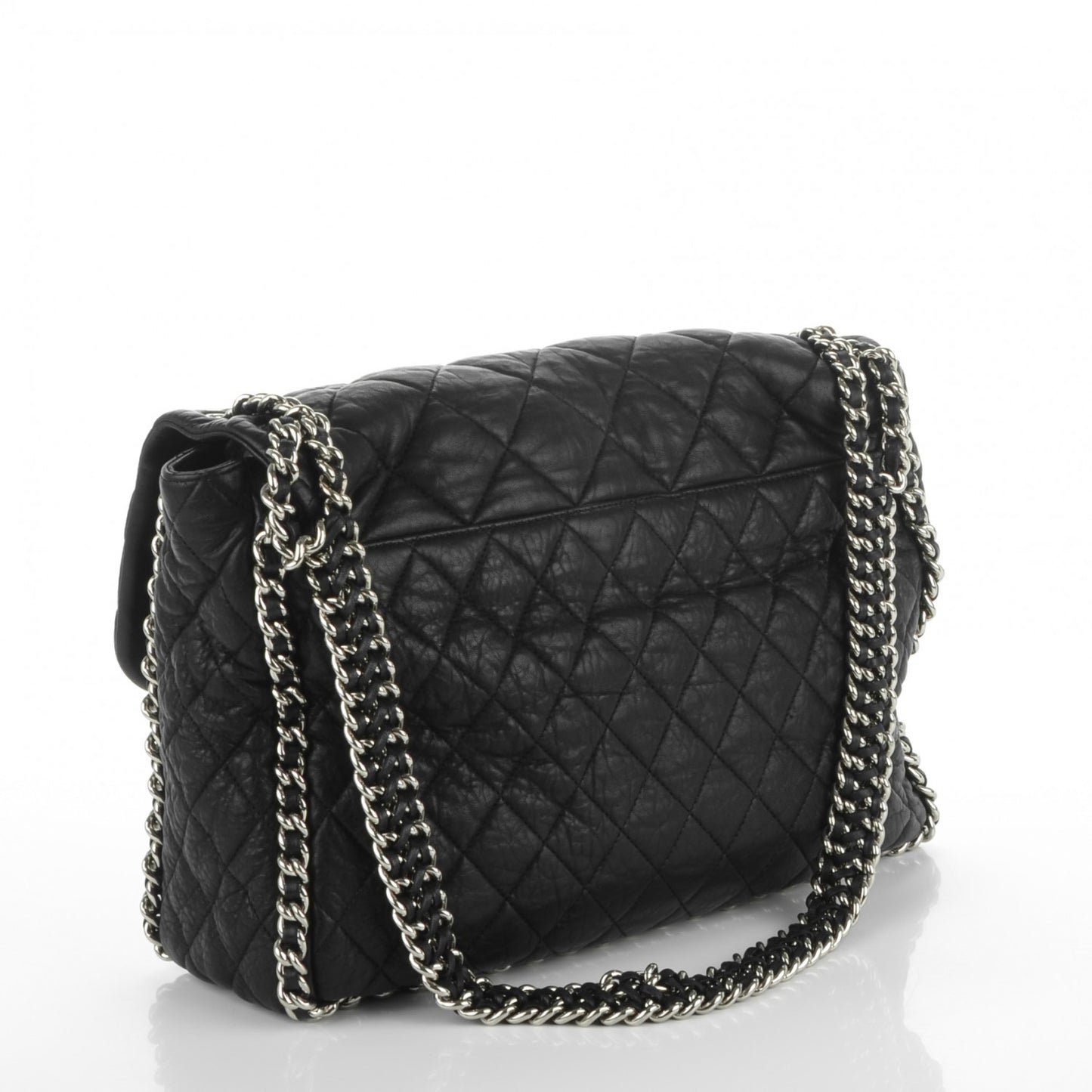 Washed Lambskin Quilted Maxi Chain Around Flap Black