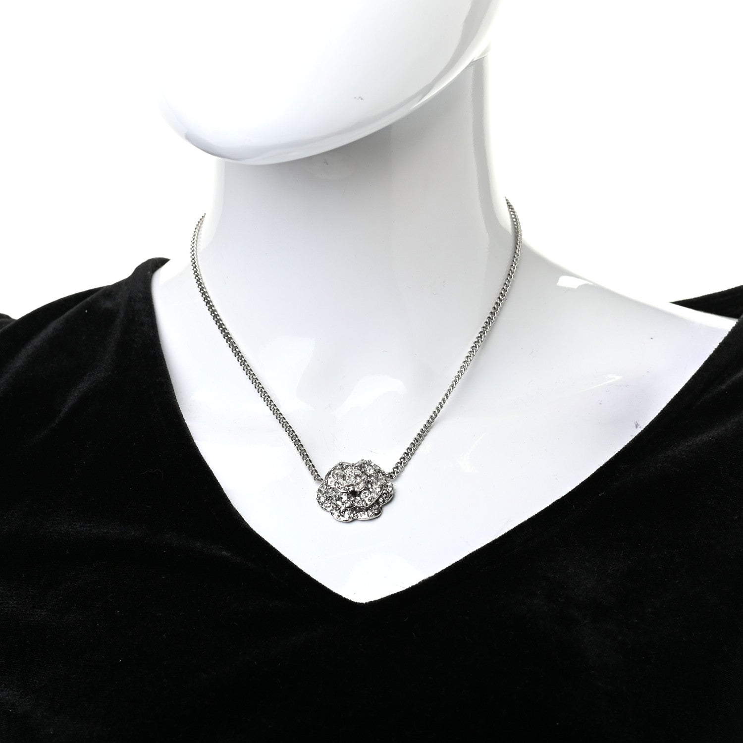Chanel Strass CC Camellia Necklace Silver 2 of 5
