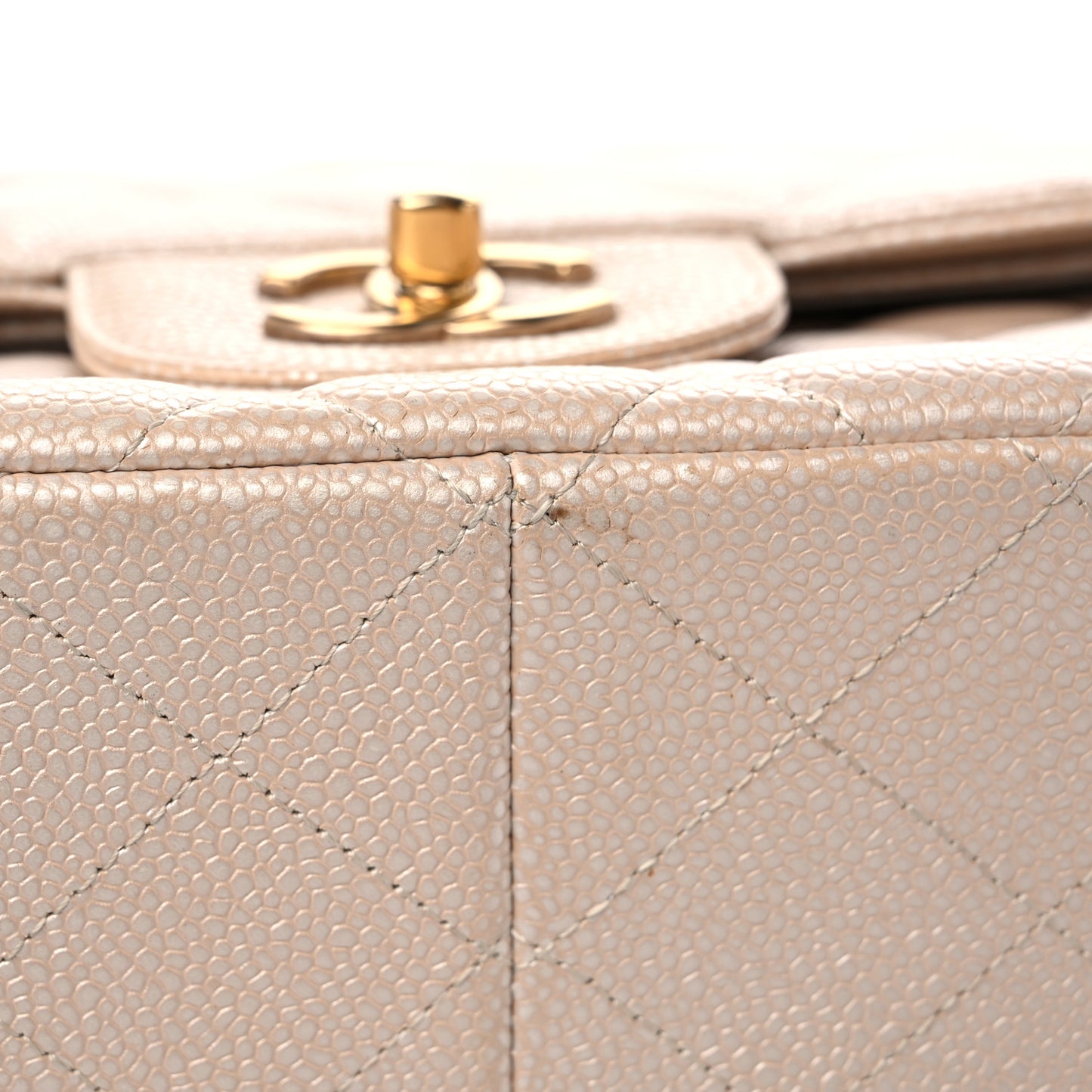 Pearly Caviar Quilted Jumbo Double Flap Light Beige