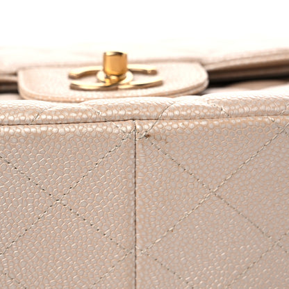 Chanel Pearly Caviar Quilted Jumbo Double Flap Light Beige 15 of 16