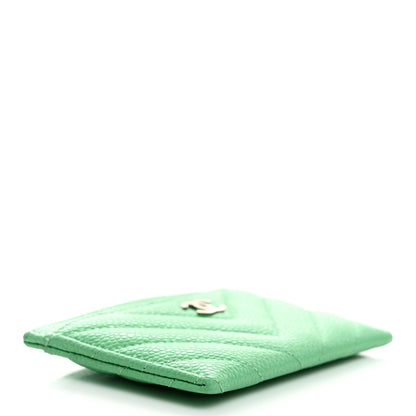 Chanel Caviar Chevron Quilted Card Holder Light Green 4 of 9