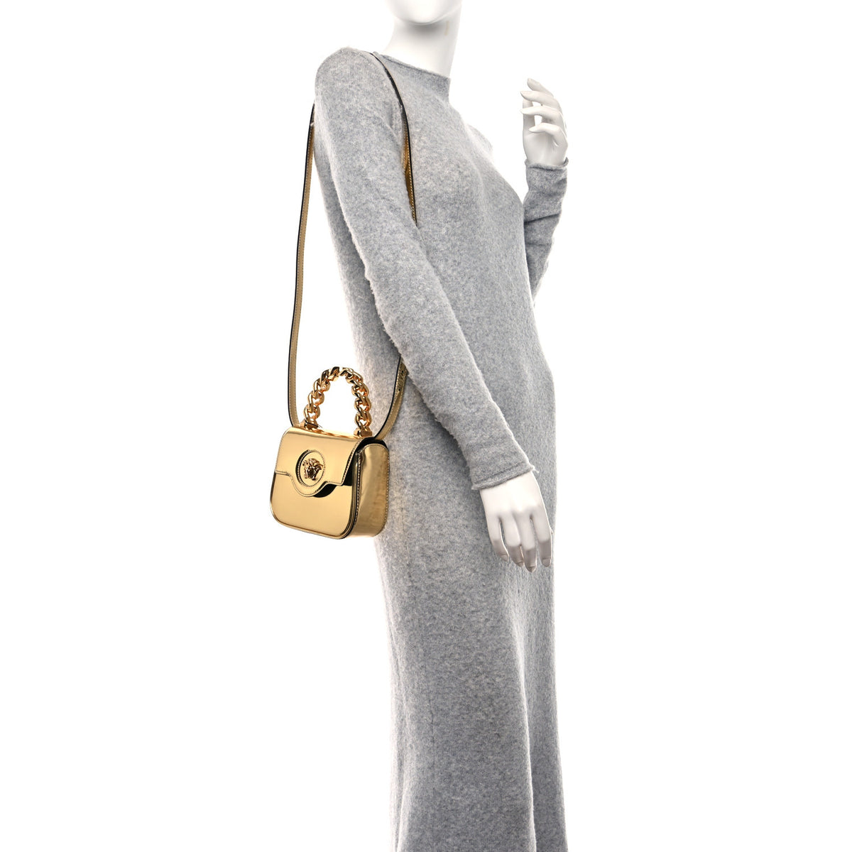 Metallic Calfskin Mini La Medusa Bag Gold