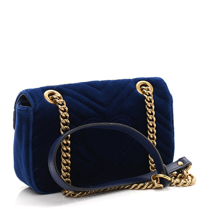 Gucci Velvet Matelasse Mini GG Marmont Shoulder Bag Cobalt Blue 3 of 10