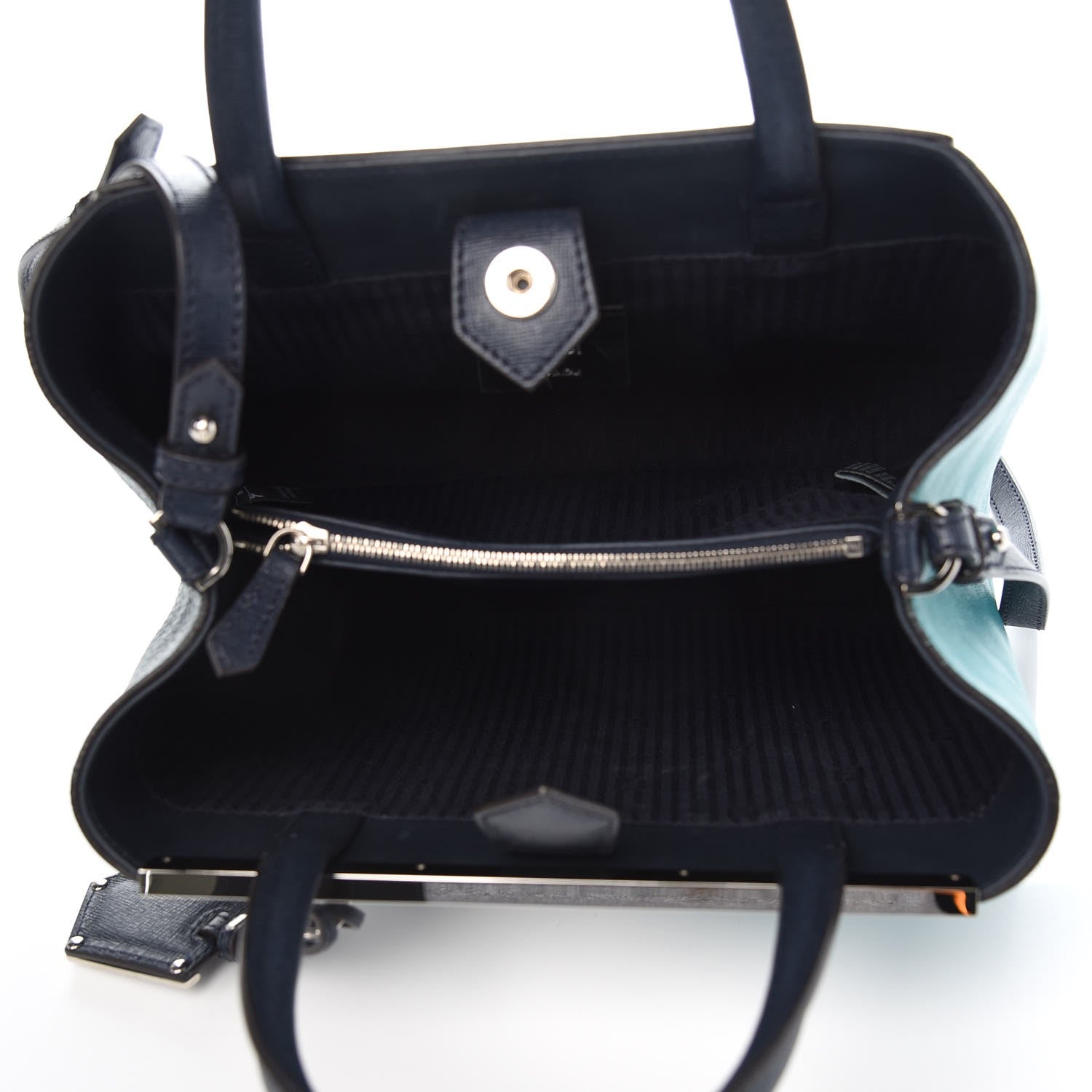 Fendi Vitello Elite Colorblock Petite 2Jours Tote Lavagna Oceano Argento 5 of 9