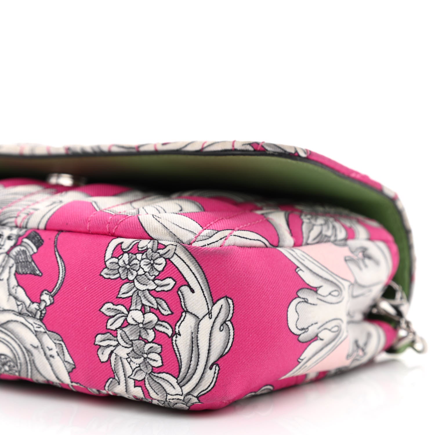 Versace Silk Barocco Printed Quilted Virtus Chain Flap Shoulder Bag Fuschia 10 of 11