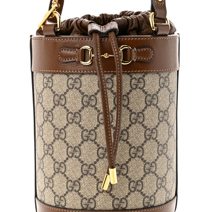 Gucci GG Supreme Monogram Azalea Sakai Calfskin Small Horsebit 1955 Drawstring Bucket Bag Beige Ebony Brown Sugar 8 of 10