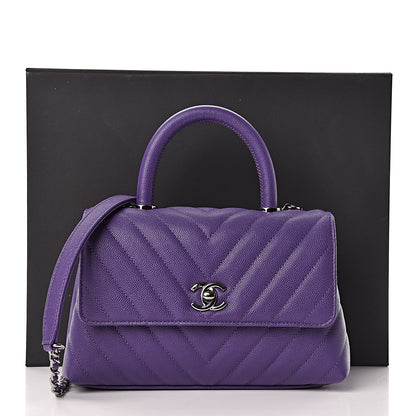 Chanel Caviar Chevron Quilted Mini Coco Handle Flap Purple 11 of 11