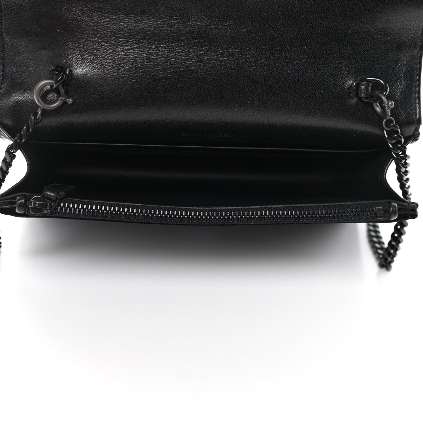 Velvet Crystal Monogram Kate Tassel Chain Wallet Black
