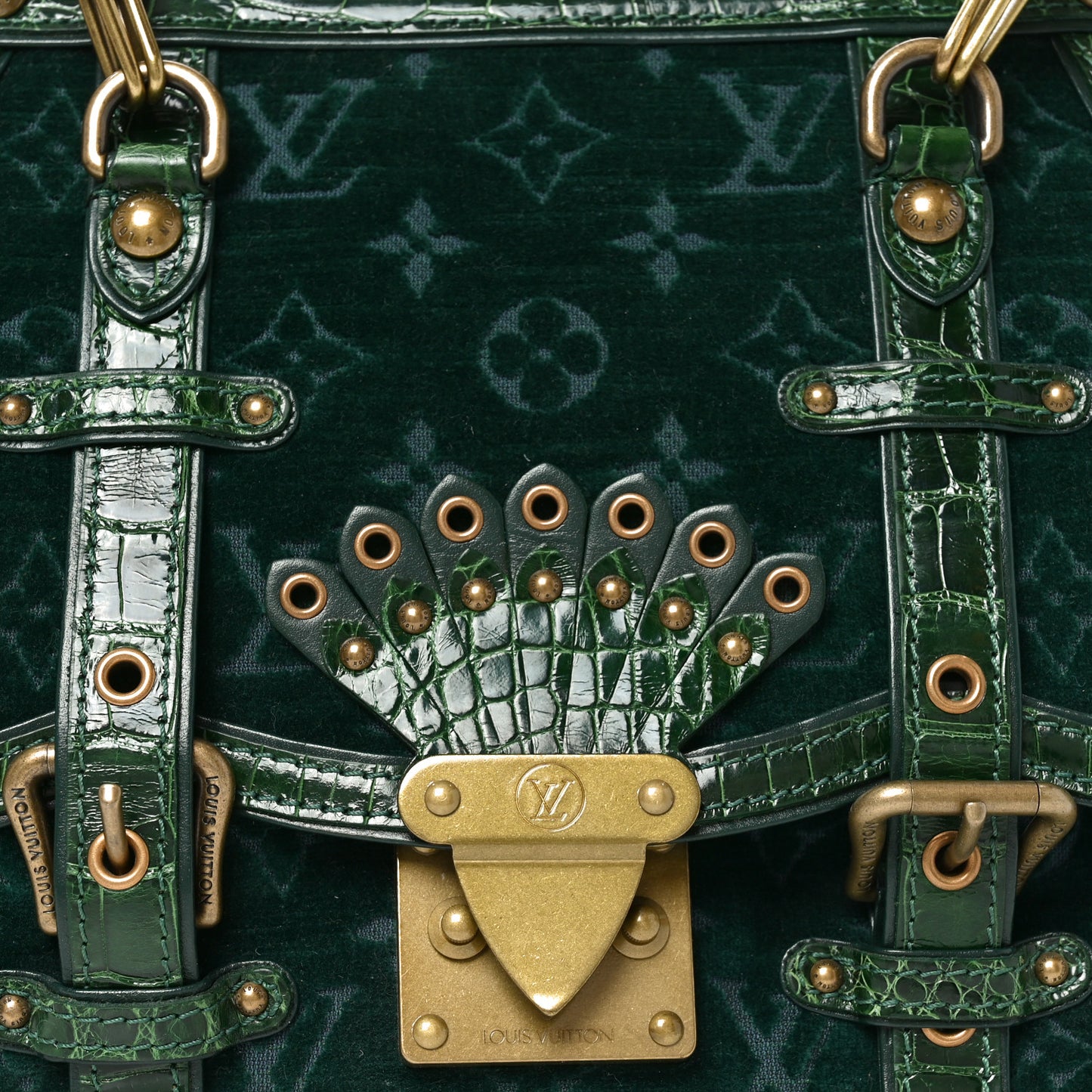 Monogram Velours Alligator Gracie MM Green