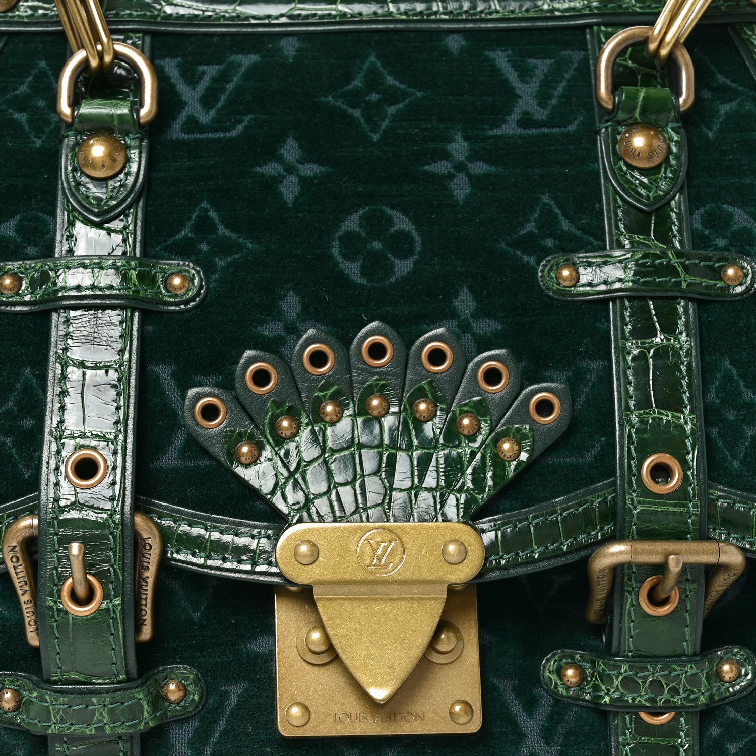 Louis Vuitton Monogram Velours Alligator Gracie MM Green 7 of 9