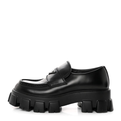Prada Spazzolato Rois Metal Triangle Logo Mens Monolith 55mm Loafers 6 Black 1 of 15