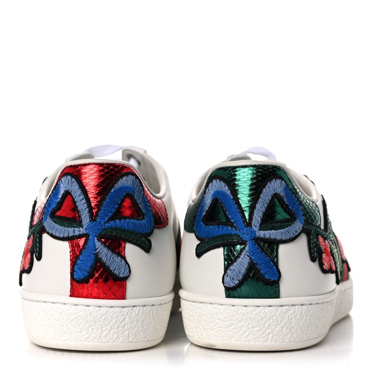 Calfskin Web Floral Embroidered Womens Ace Sneakers 38.5 White