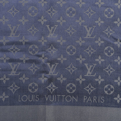 Louis Vuitton Silk Lurex Wool Monogram Shine Shawl Bleu Nuit 2 of 3
