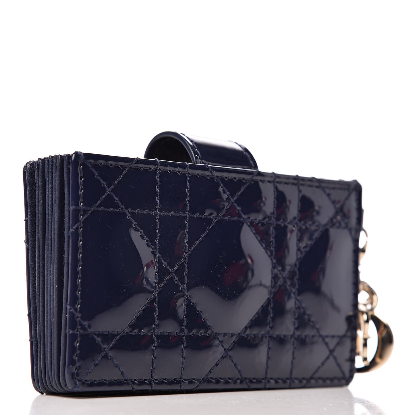Patent Cannage Lady Dior 5-Gusset Card Holder Navy Blue