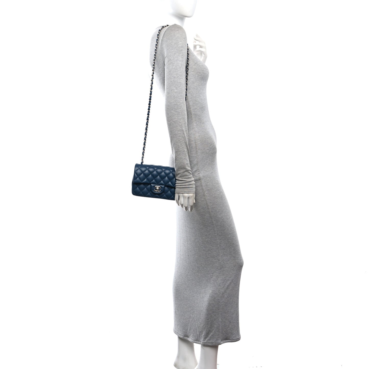 Lambskin Quilted Mini Rectangular Flap Dark Blue
