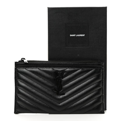 Saint Laurent Grain De Poudre Chevron Monogram Bill Pouch Black 8 of 8