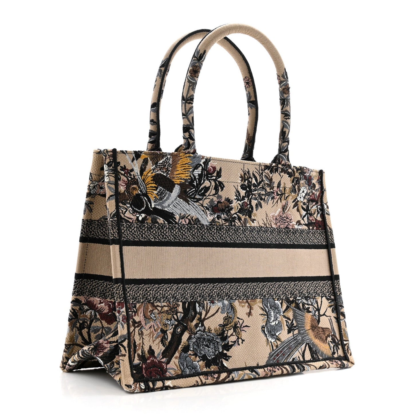Canvas Embroidered Jardin D'Hiver Medium Book Tote Beige Multicolor