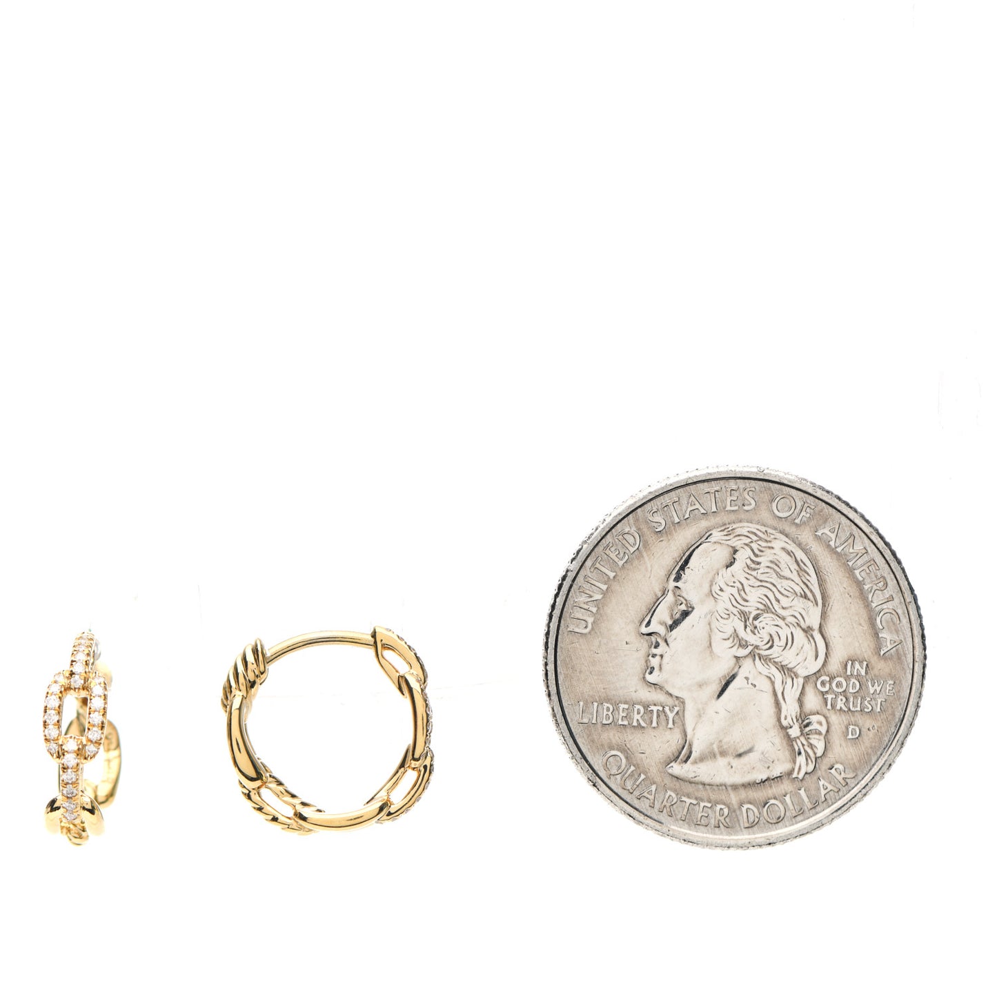 18K Yellow Gold Diamond Stax Chain Link Huggie Hoop Earrings