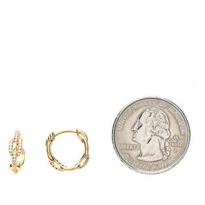 David Yurman 18K Yellow Gold Diamond Stax Chain Link Huggie Hoop Earrings 2 of 4