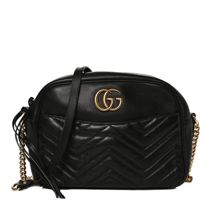 Gucci Calfskin Matelasse Medium GG Marmont Chain Shoulder Bag Black 1 of 27