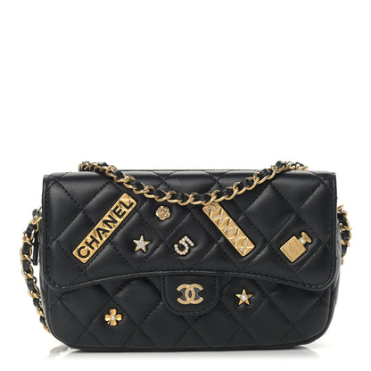 Chanel Lambskin Quilted Charm Flap Phone Holder With Chain Black 1 of 12