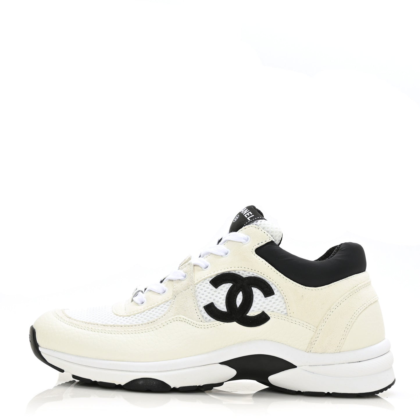 Mesh Suede Calfskin Grained Calfskin Womens CC Sneakers 39.5 White Black
