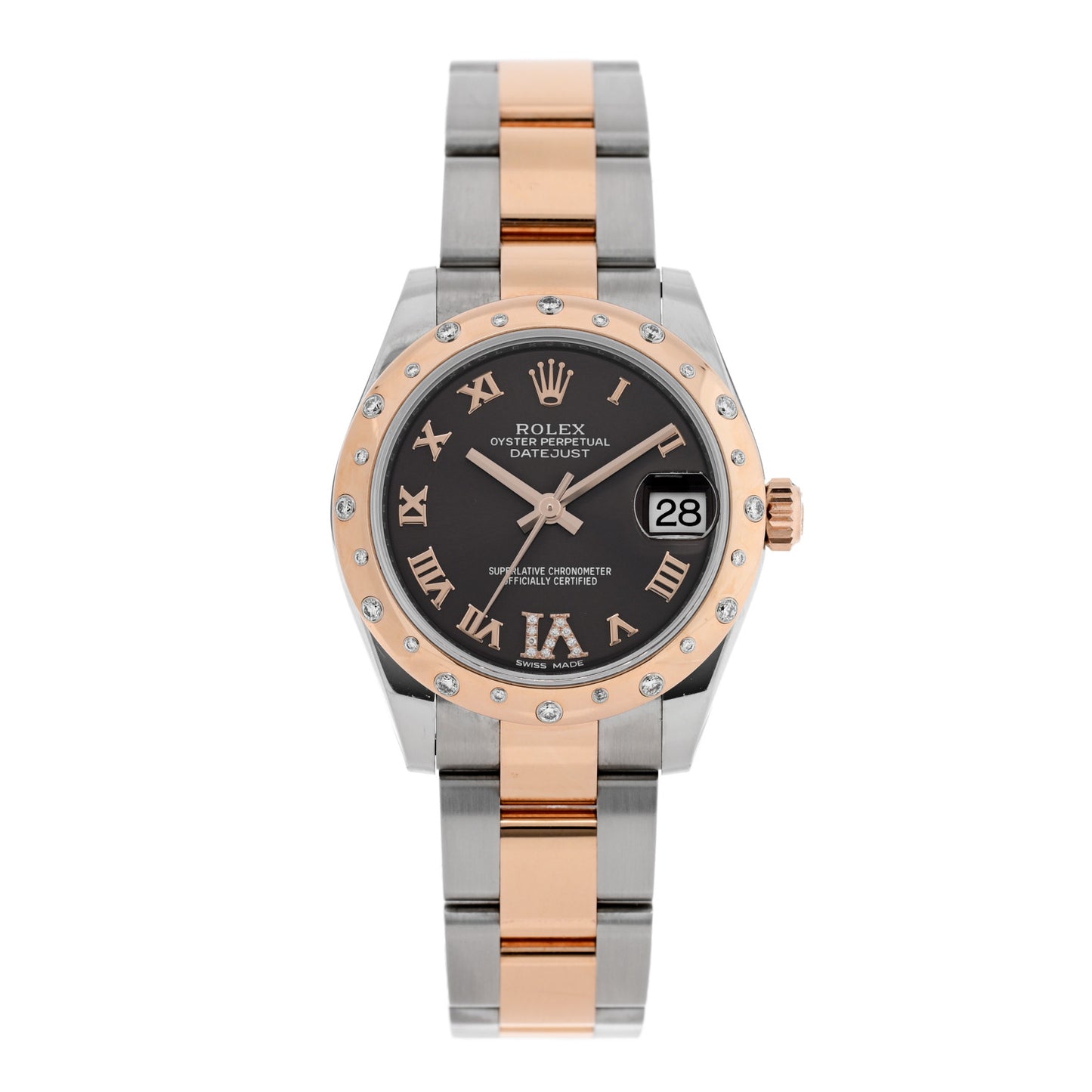 Stainless Steel 18K Everose Gold Diamond 31mm Oyster Perpetual Datejust Watch Chocolate Roman 178341