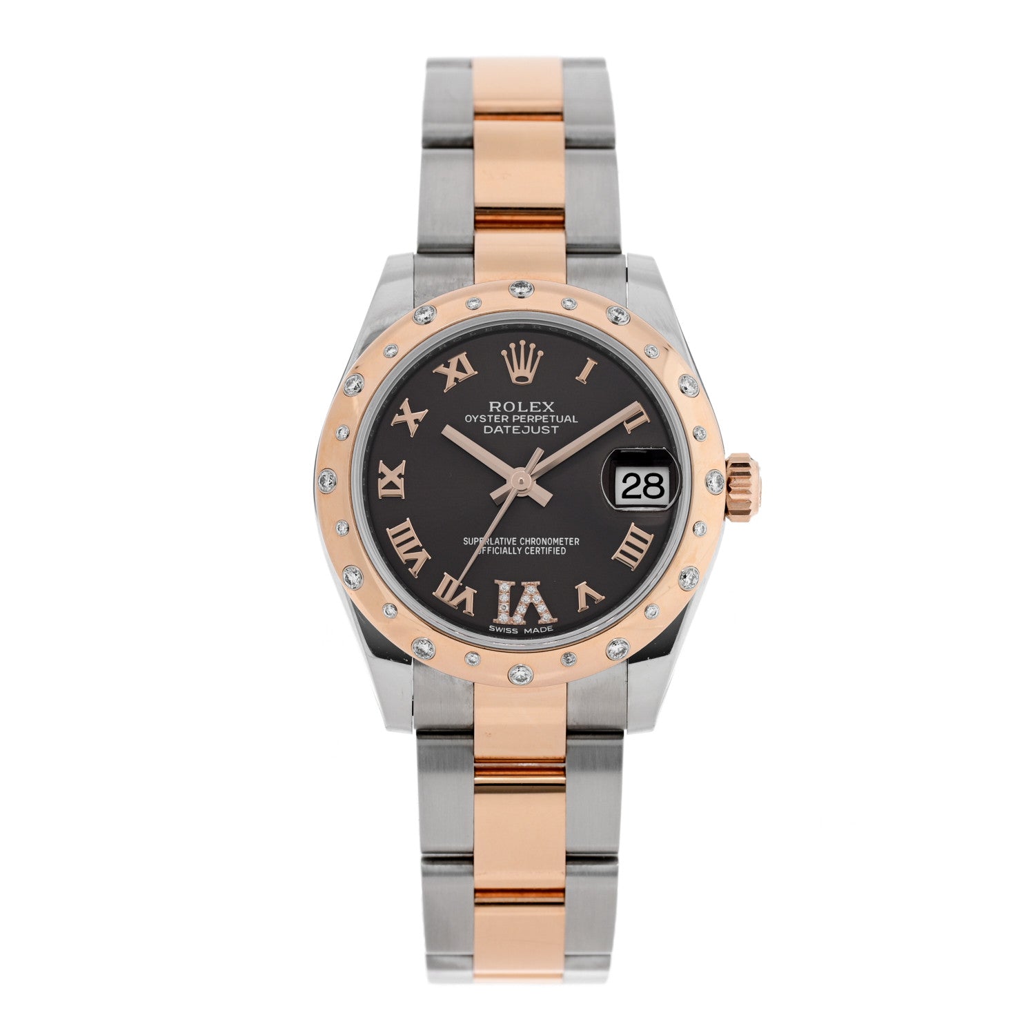 Rolex Stainless Steel 18K Everose Gold Diamond 31mm Oyster Perpetual Datejust Watch Chocolate Roman 178341 1 of 5