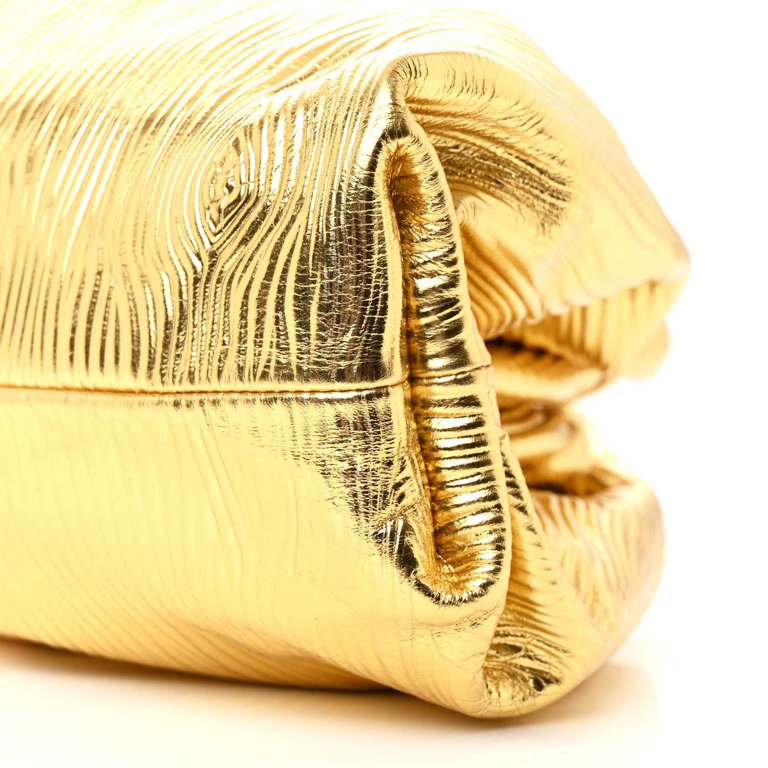 Bottega Veneta Metallic Bark Calfskin Embossed The Pouch Oversized Clutch Oro 10 of 10