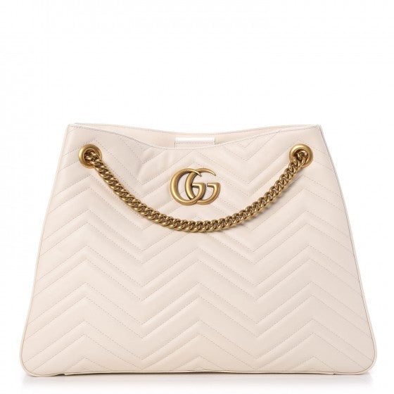 Gucci Calfskin Matelasse Medium GG Marmont Shoulder Tote Bag White 1 of 8