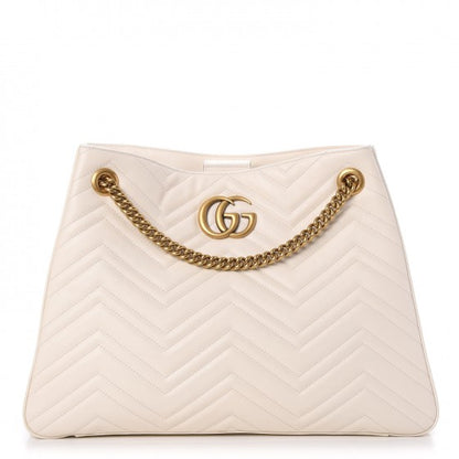 Gucci Calfskin Matelasse Medium GG Marmont Shoulder Tote Bag White 1 of 8