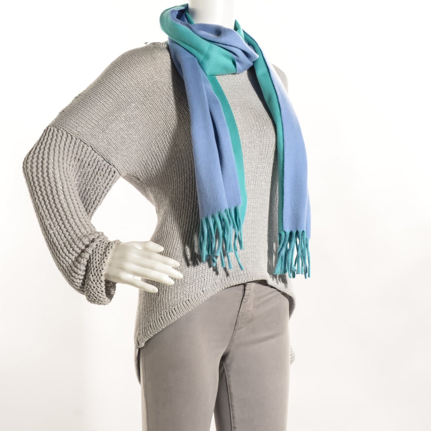 Cashmere Reversible Evelyne Scarf Bleu Ciel Vert Menthe