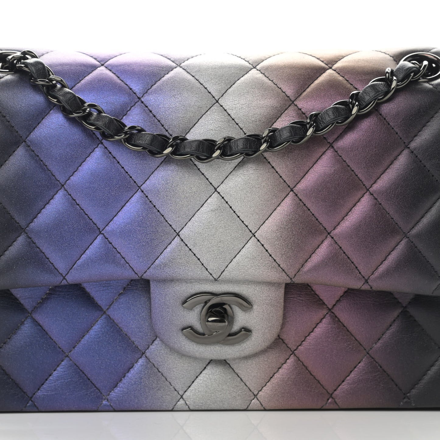 Calfskin Quilted Ombre Medium Double Flap Black