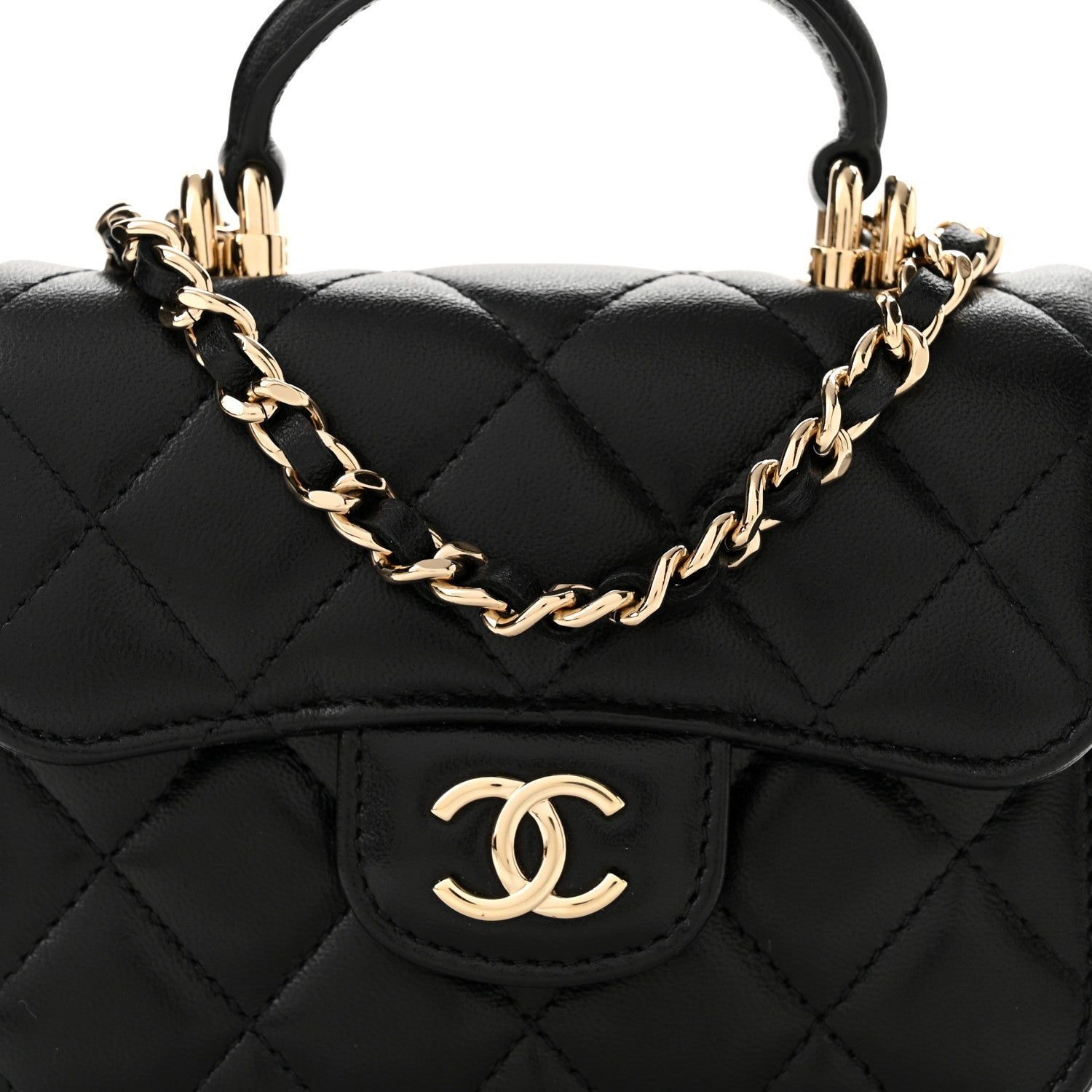 Chanel Lambskin Quilted Top Handle Flap Coin Purse With Chain Black 9 of 13