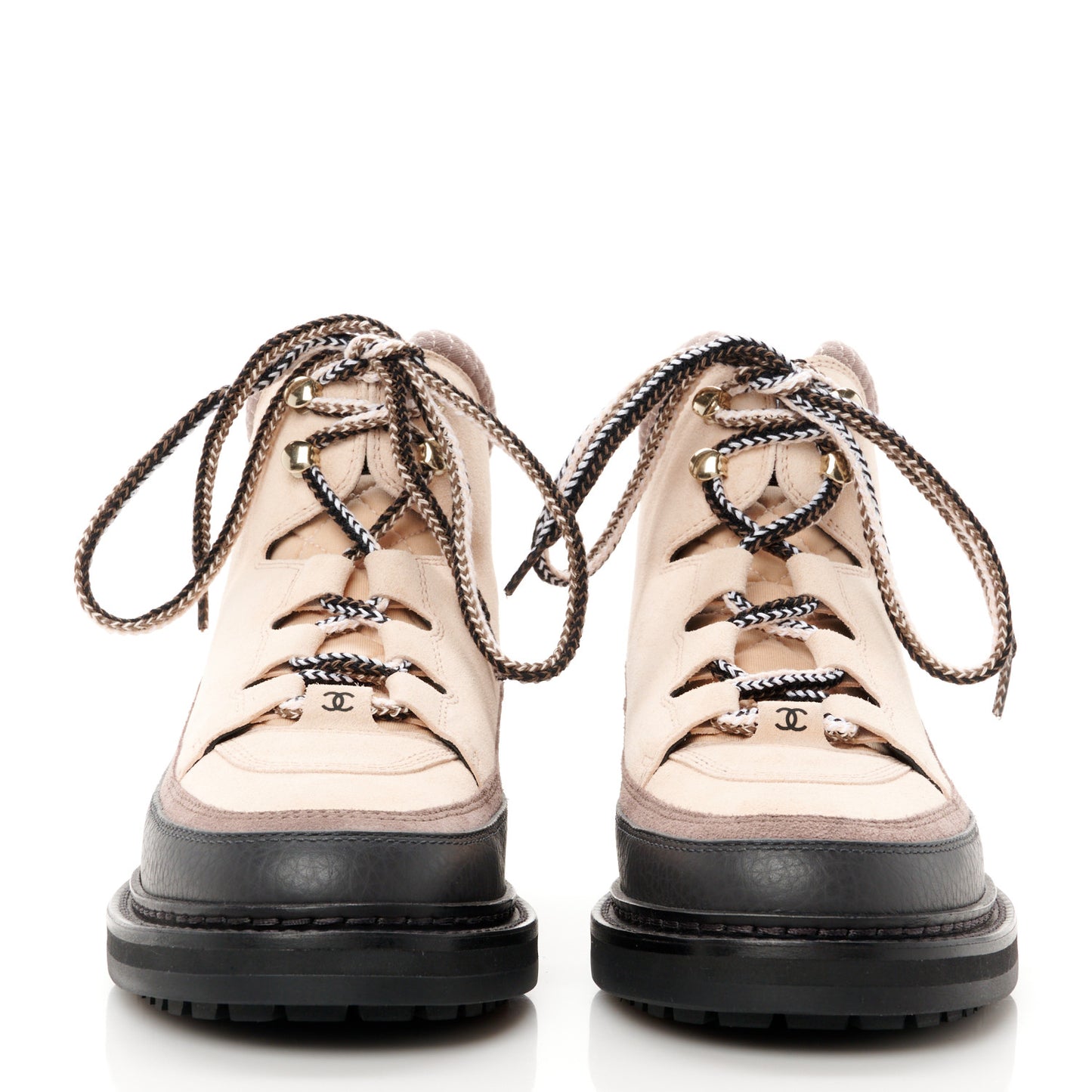 Suede Grained Calfskin CC Lace Up Boots 39 Light Pink Light Brown Dark Grey