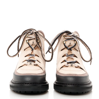 Chanel Suede Grained Calfskin CC Lace Up Boots 39 Light Pink Light Brown Dark Grey 2 of 10