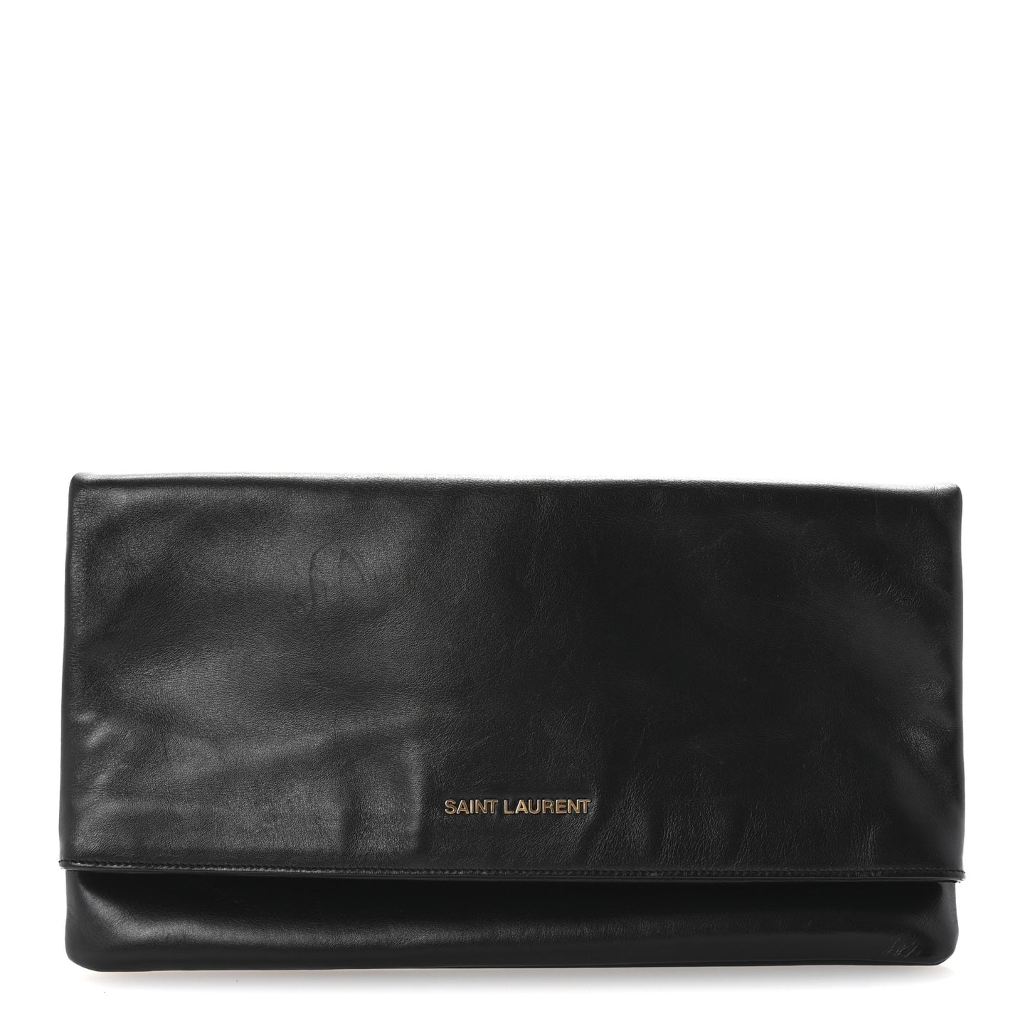Smooth Calfskin Letters Fold-Over Clutch Black
