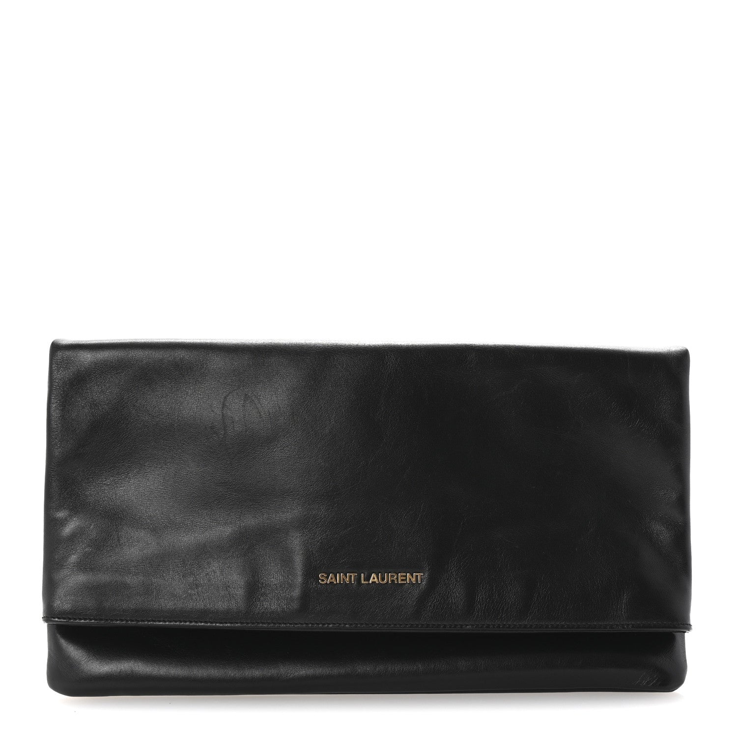 Saint Laurent Smooth Calfskin Letters Fold-Over Clutch Black 1 of 6