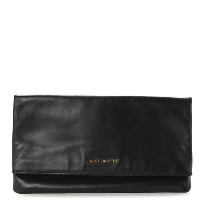 Saint Laurent Smooth Calfskin Letters Fold-Over Clutch Black 1 of 6