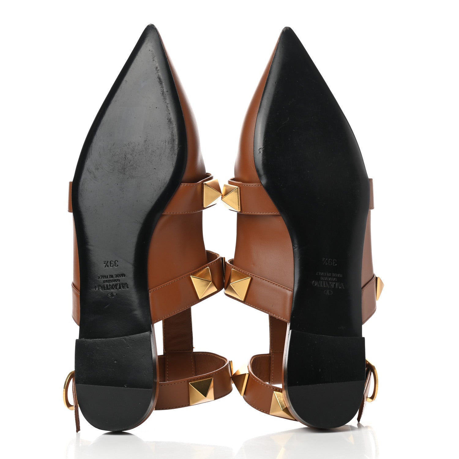 Valentino Garavani Calfskin Roman Stud Ankle Strap Flat Mules 39.5 Selleria 5 of 8