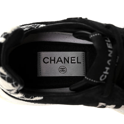 Chanel Nylon Suede Calfskin Printed Sneakers 38.5 White Black 6 of 7