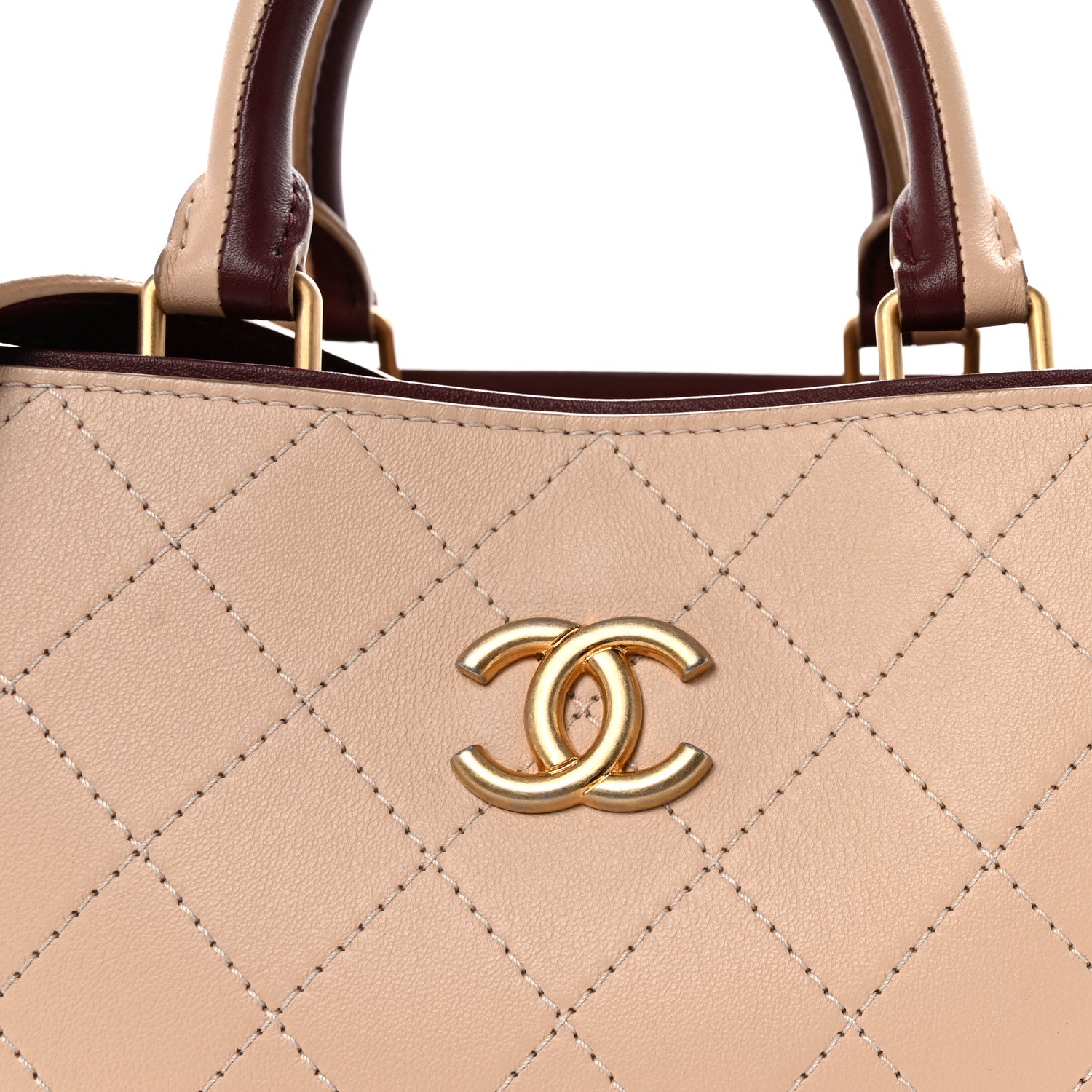 Chanel Bullskin Stitched Bi-Color Large Shopping Tote Beige Burgundy 8 of 10