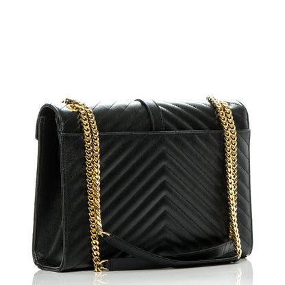 Saint Laurent Grain De Poudre Matelasse Chevron Large Monogram Satchel Black 3 of 11