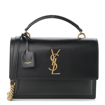 Saint Laurent Smooth Calfskin Medium Monogram Sunset Satchel Black 1 of 11