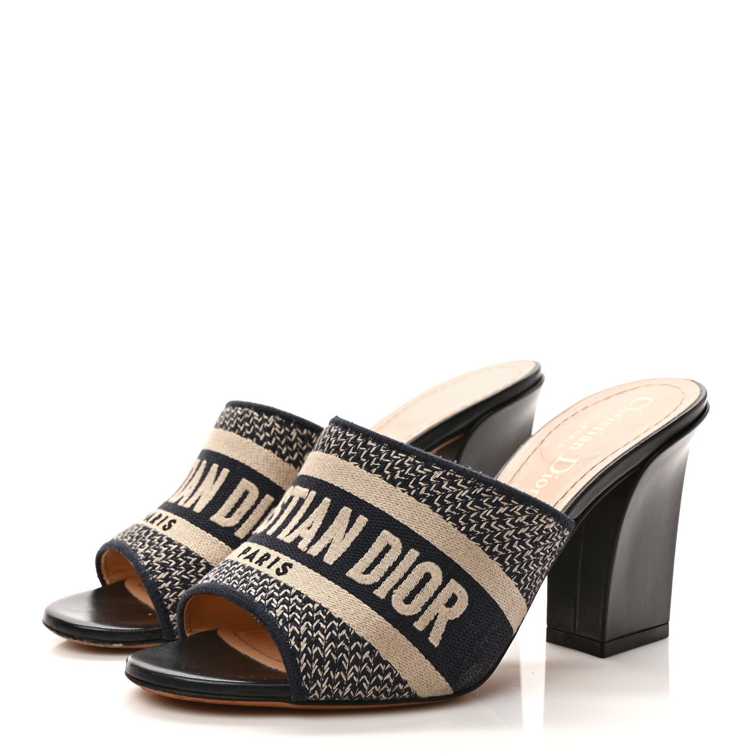 Christian Dior Cotton Embroidered Dway 85mm Slide Sandals 36 Deep Blue 3 of 8