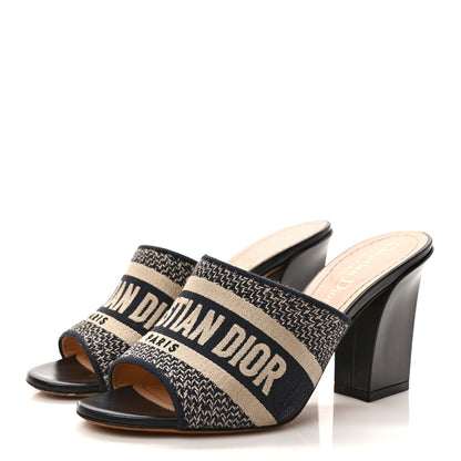 Christian Dior Cotton Embroidered Dway 85mm Slide Sandals 36 Deep Blue 3 of 8